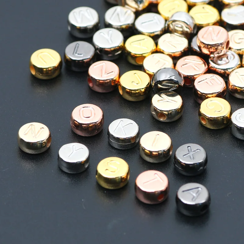 4X7mm 100-500Pcs/Lot Plating Colored Letter Beads Flat Round Acrylic Spacer Beads For Jewelry Making DIY Bracelet Necklace