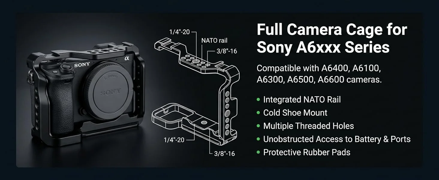 SOARSHOT Kamerakäfig für Sony A6400 A6100 A6300 A6500 A6600 Aluminium Video Rig Käfig mit Cold Shoe ARRI-Lochungen für Vlogging – Detail 2