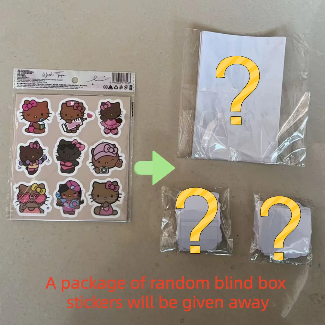 Autocollant de peau noire Sanrio Hello Kitty, autocollant cadeau Surprise aléatoire pour boîte aveugle