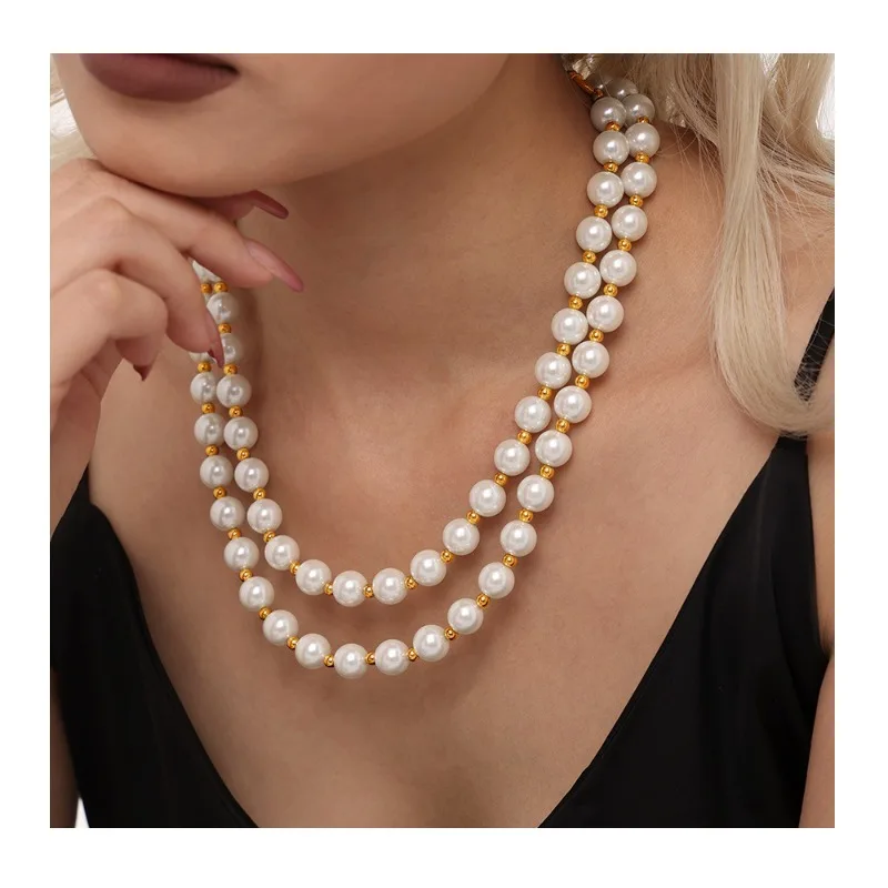 

Seattle French Elegance Selection Large Bead Collarbone Necklace Light Luxury Temperament Imitation Pearl Sweater Chain Women