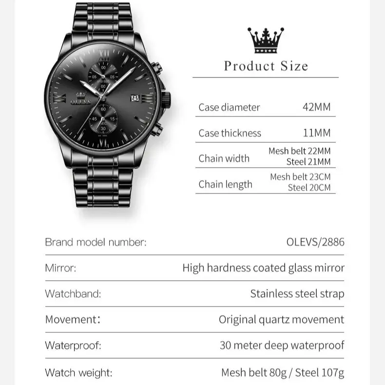 OLEVS Quartz Men\'s Watch Top Fashion Luxury Stainless Steel Luminescent Waterproof Timing Code Brand Business Date Men\'s Watch