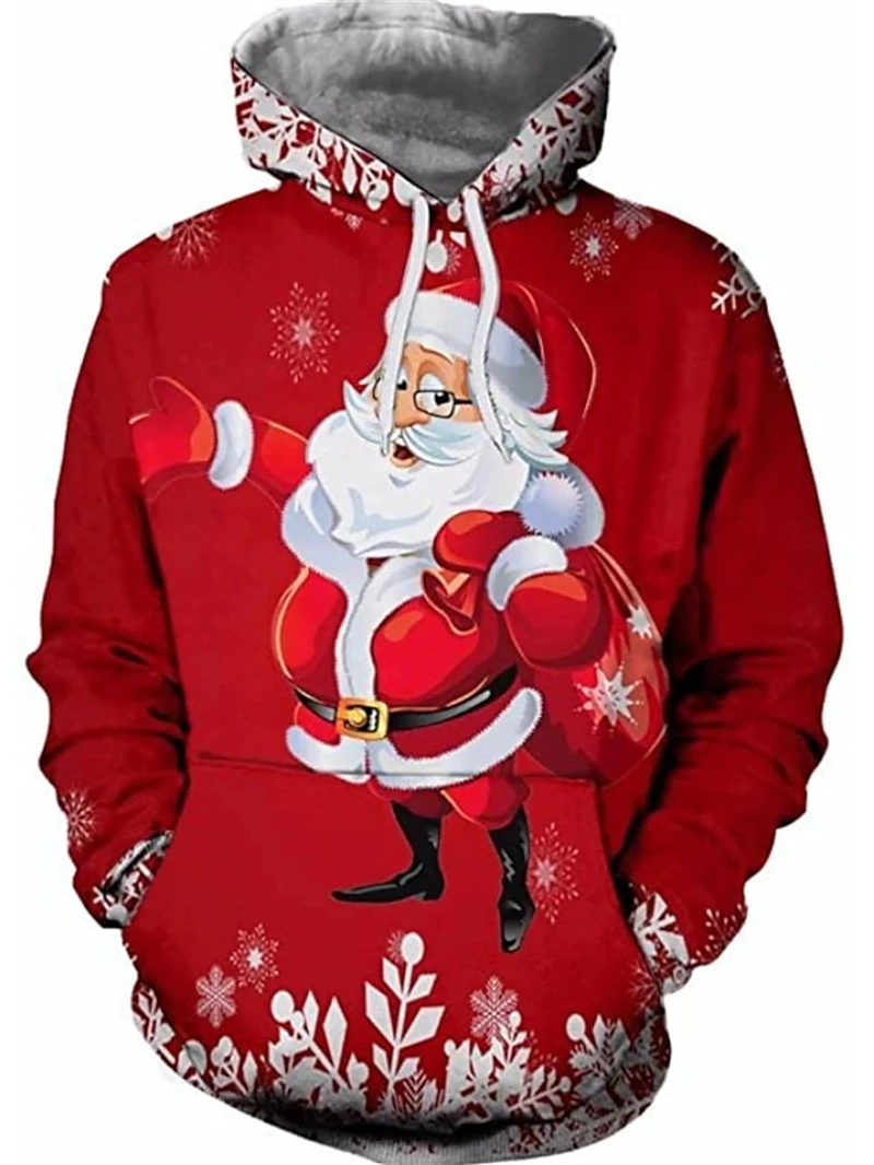Christmas Hoodies Men Cool Santa Claus Graphic 3d Print Sweatshirt  Men Fall Winter Party Holiday Pullover Plus Size Streetwear
