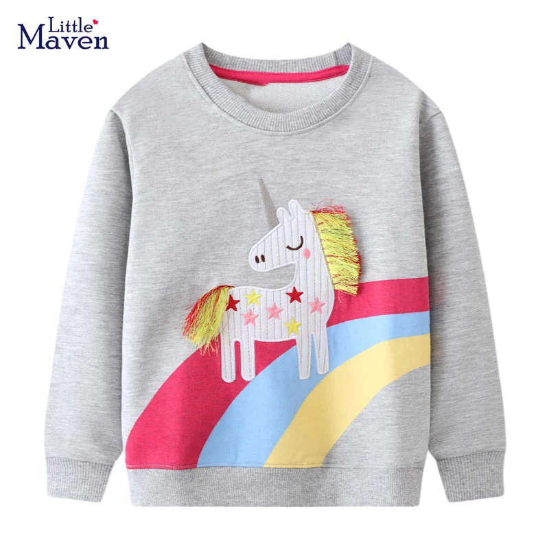 Little Maven Kinderkleidung bestickt Cartoon Einhorn Herbst Frühling Baby Mädchen Tops T-Shirts Baumwolle Kinder Kostüm Sweatshirts