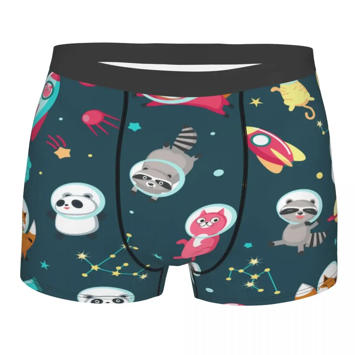 Comfortable Boxershorts for Men, Panties Set, Cute Animals, Astronauts, Panda, Raccoon, Cat and Fox, Outer Space Underwear