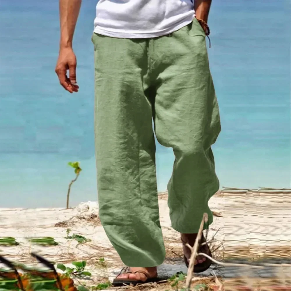 Herren-Hose aus Baumwolle und Leinen, gerades Bein, atmungsaktiv, leicht, Urlaub, Strandstil, gemütliche Hose, lässig, Frühling, Herbst, Alltagskleidung – Detail 5
