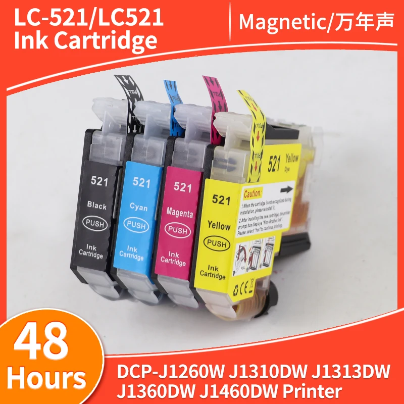 4color LC521 LC-521 LC 521 Ink Cartridge Compatible For Brother DCP J1260W J1310DW J1360DW J1460DW 1260 1310 1360 1460 Printer