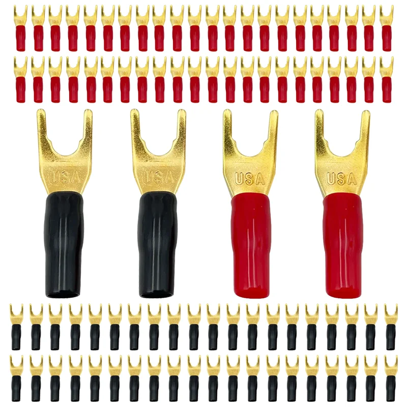 

20Pcs Gold Plated Y/U Shape Spade Fork Banana Plug Jack Plug Banana Plug Solderless Speaker Cable Power Terminal Connector