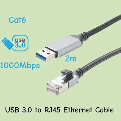 CAT6 Ethernet Cable USB 3.0 to RJ45 Cable USB Type A to Ethernet Adapter Cable 1000Mbps Gigabit LAN Network Cable for PC Switch