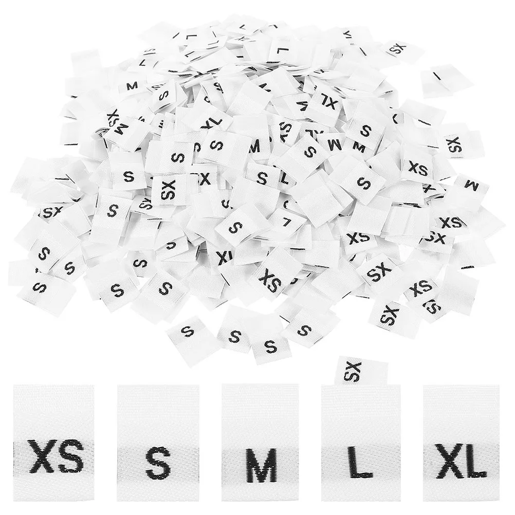 Etichette per taglie da 250 pezzi Etichette per indumenti da cucito Etichette per taglie per vestiti Mini etichette in tessuto lavabile per abbigliamento Artigianato Etichetta per abbigliamento