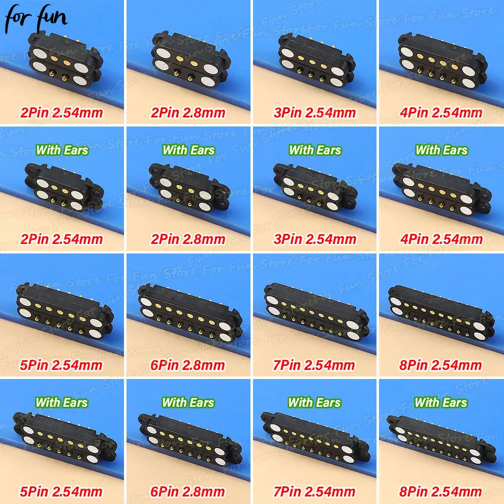 For-Fun 1Set 2/3/4/5/6/7/8 Pin DC Magnetic Pogo Pin Connector Male Female Spacing 2.5/2.54mm 2.80mm Spring Loaded Power Socket
