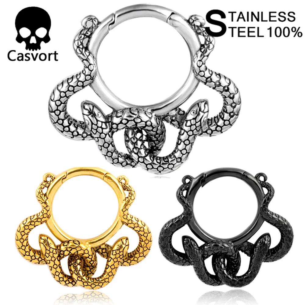 Casvort 2PCS  8mm 0g 316 Stainless Steel Clasp Snake Ear Weights Hangers Body Piercing Jewelry Expander Ear Plugs Stretchers