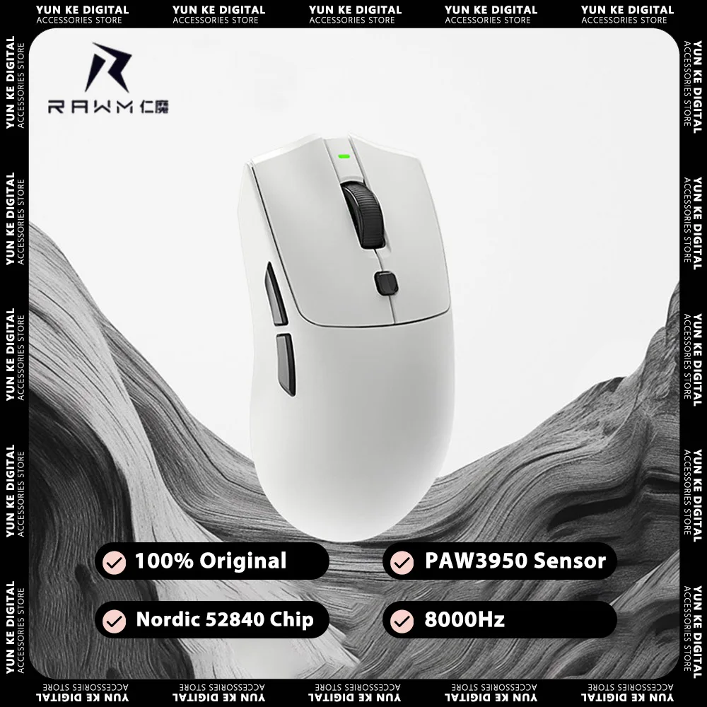 Rawm SA-SH01Pro Wiresless Mouse 8K Three Mode PAW3950 Sensor Gaming Mouse Hot Swap FPS E-Sports Customized Pc Gamer Accessories