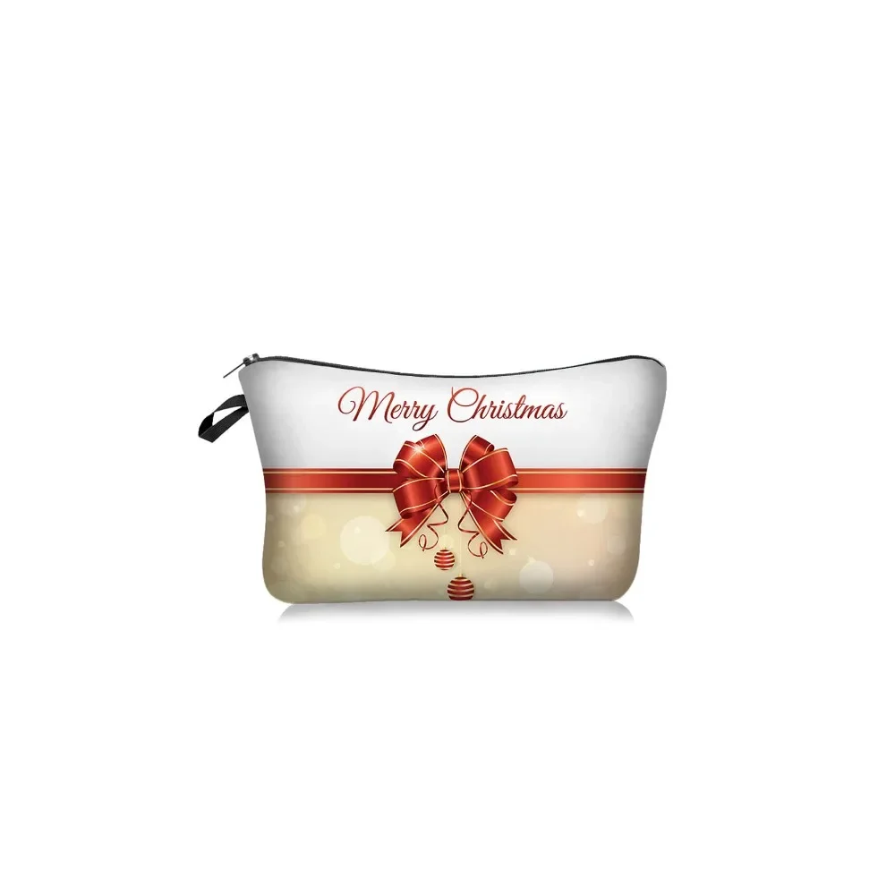 Digital Print Christmas MERRY CHRISTMAS Cosmetic Bag Ladies Holiday Storage Pouch Portable Travel Makeup Organizer for Daily Use