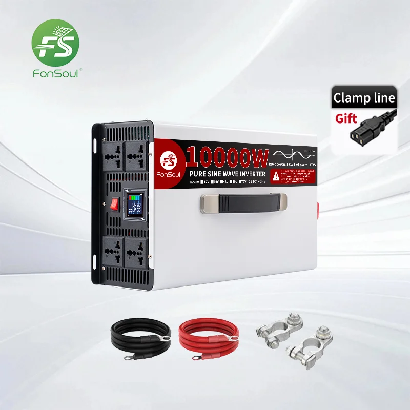Fonsoul Single Phase 10000W DC 12V 24V to AC 110V 220V Pure Sine Wave Inverter for Automotive & Home Appliance Use