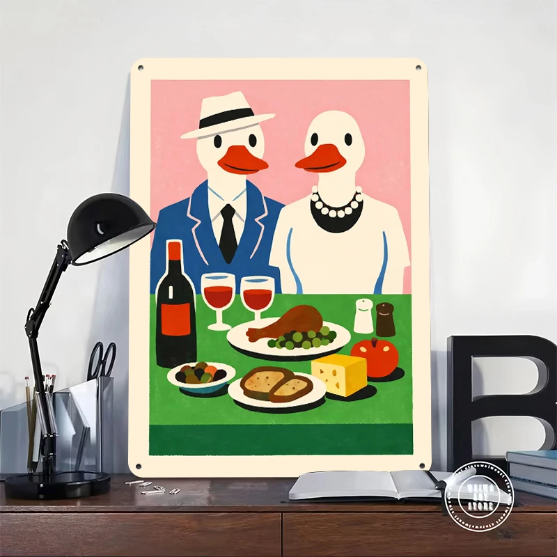 Fancy Ducks Dinner Art Print Metal Poster Customized Wall Art Retro Vintage Tinplate Signs for Home Decor Room Wand Deko Items