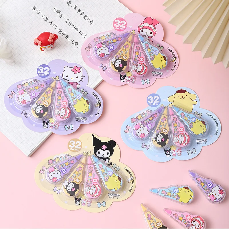 Sanrio Hello Kitty Correction Tape 4pcs/Set Kuromi My Melody Pompompurin Kawaii Students Stationery School Office Supplies Gifts