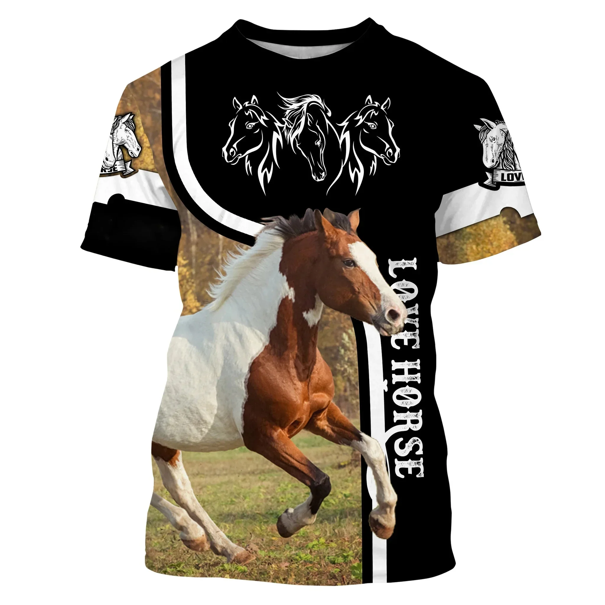 New summer men\'s short-sleeved T-shirt 3D printed horse T-shirt Loose o collar T-shirt casual short-sleeved street trend top