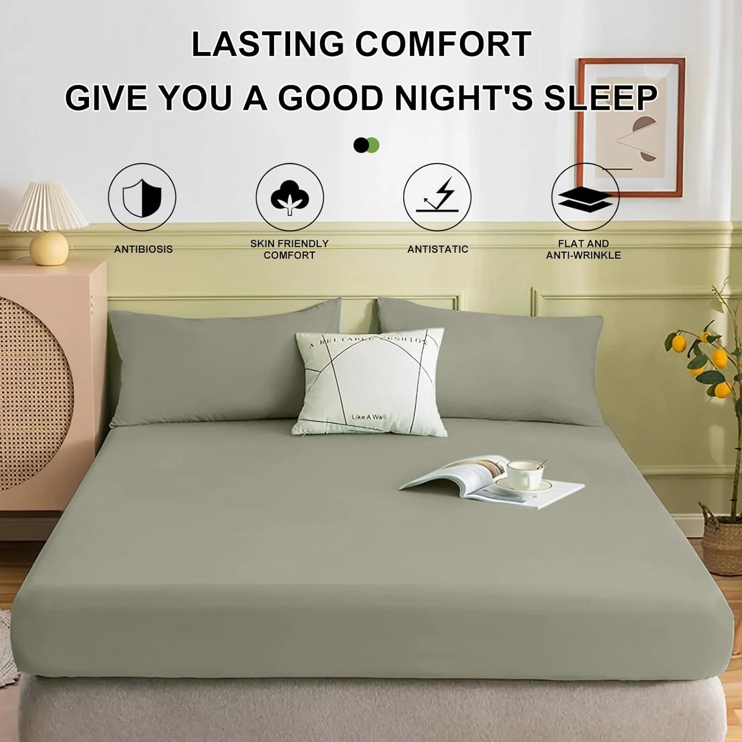 Earthing Grounding Fitted Sheet with Earth Connection Cable Pure Silver Fiber Conductive Bed Sheet, Green