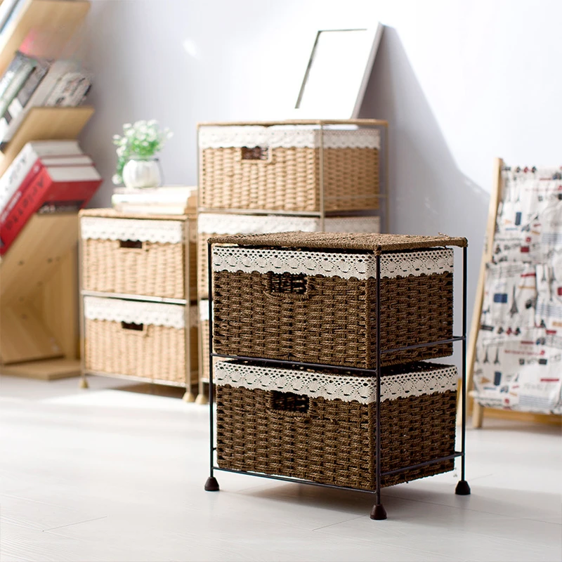 Simple Storage Cabinet, Drawer Type, Children's Miscellaneous Classification Storage Cabinet, Paper Rattan Hand Woven Home