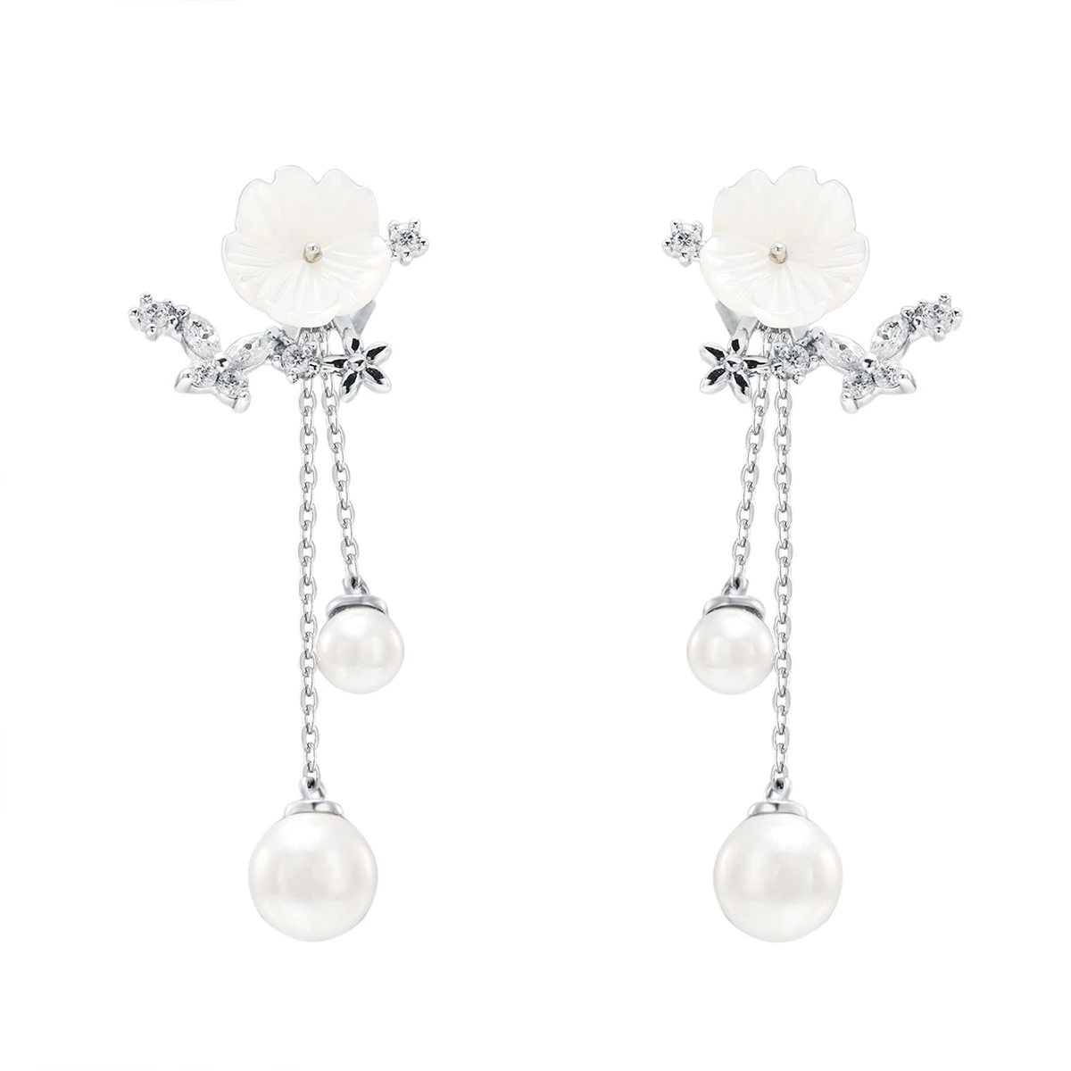 

Elegant Shell Pearl Flower Design Real S925 Dangling Earrings Gifts For Women Girls