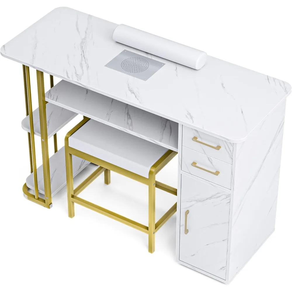 Manicure Table Nail Desk for Nail Tech, Professional Nail Table with Stool, Dust Collector, Dust Bag & Wrist Cushion