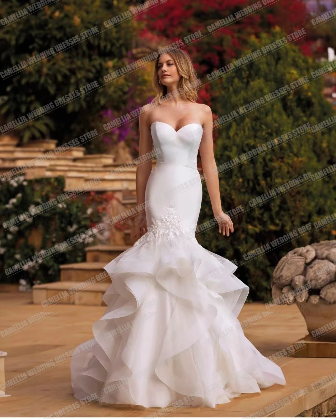 Morden abiti da sposa semplici da donna Fluffy Mermaid Elegant Sweetheart Satin abiti da sposa abiti da sposa in Tulle a strati di pizzo formale