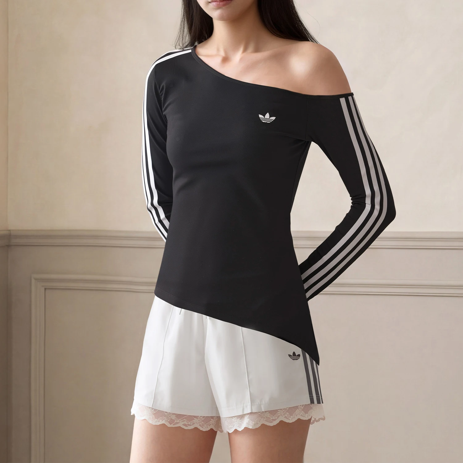 Adidas genuine clover women's tight fitting sports casual long sleeved T-shirt LE8310