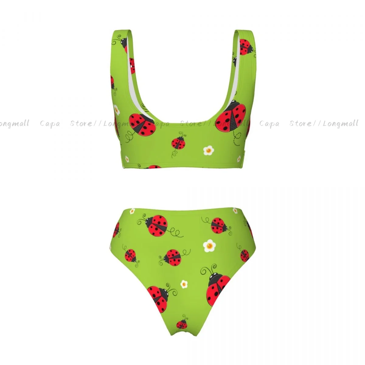 Conjunto de Bikini con cuello en V para mujer, traje de baño con fondo de mariquita y mariquita, traje de baño para playa de 2 piezas, verano