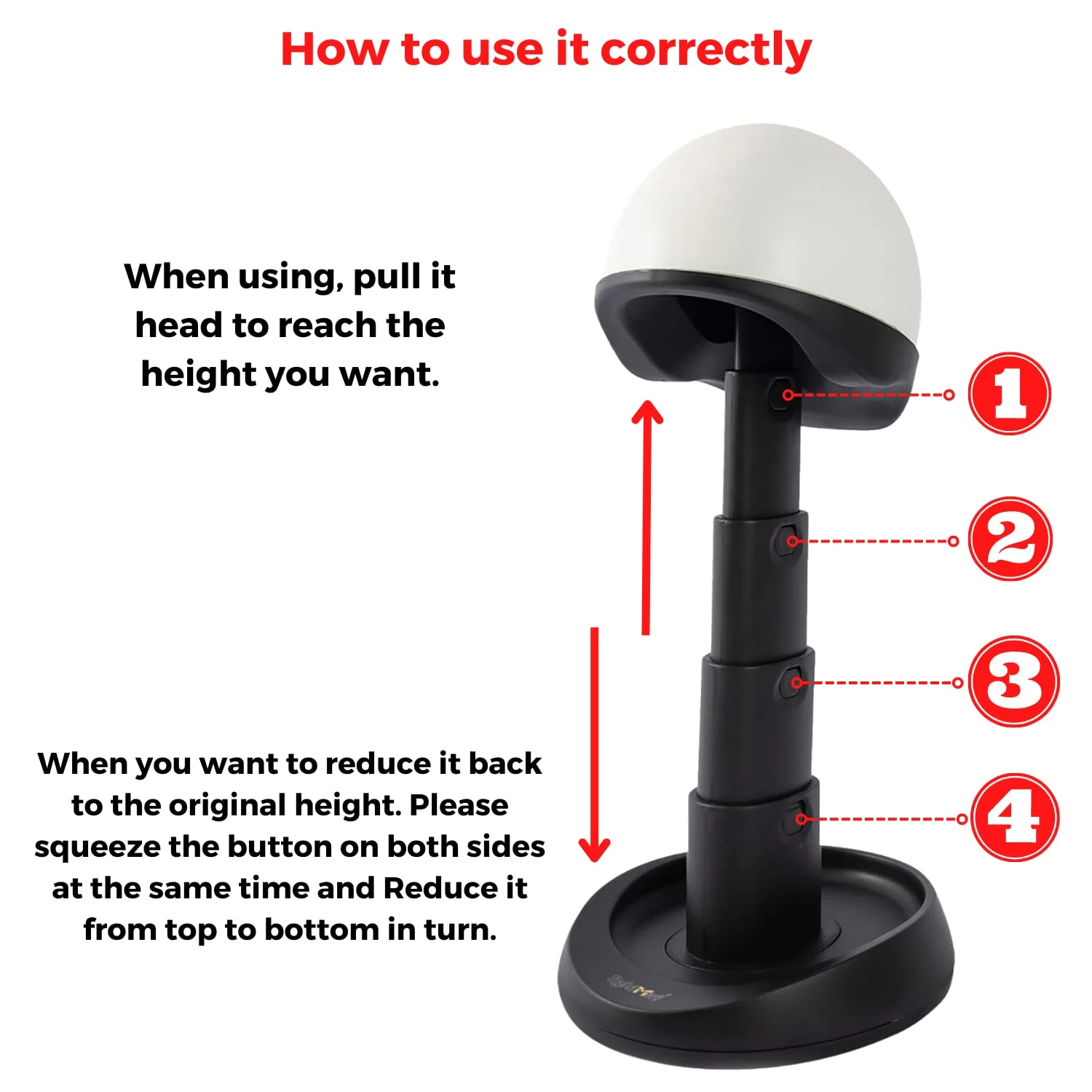 Adjustable Wig Head for Travel and Salon - Black Stand Styrofoam Head Collapsible Compact Stand Expands for Long and Short Wigs