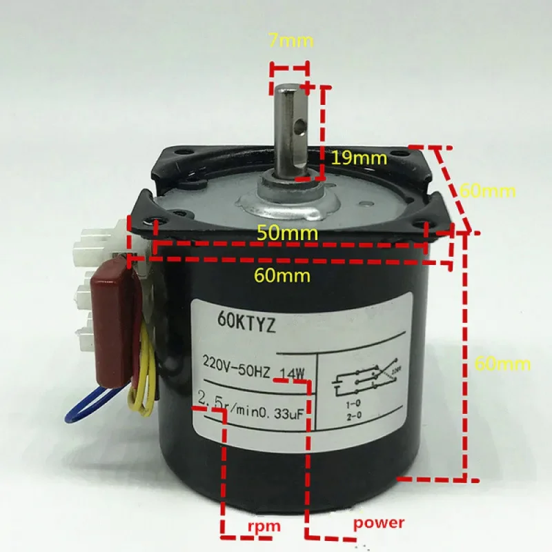 AC 220V 14W Forward Reverse Turn Low Speed Micro Gearmotor 60KTYZ Permanent Magnet Synchronous Motor