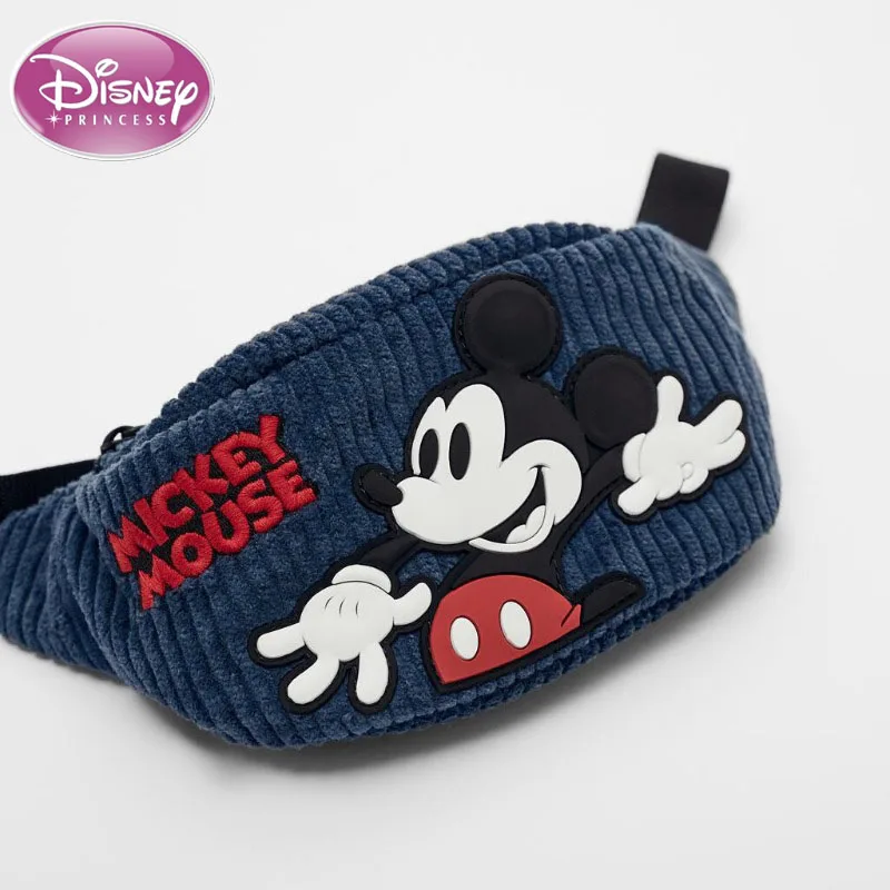 Disney blue embroidered Mickey Mouse cute mini crossbody bag corduroy fabric children\'s small waist bag