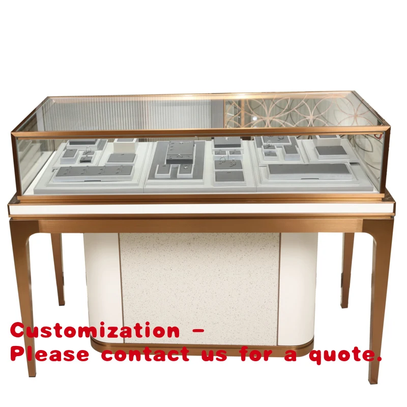 

Customize.Custom Kiosk Design Metal Paint Gold Jewellery Shop Cabinet Custom Jewelry Showcase Counter With Led Light