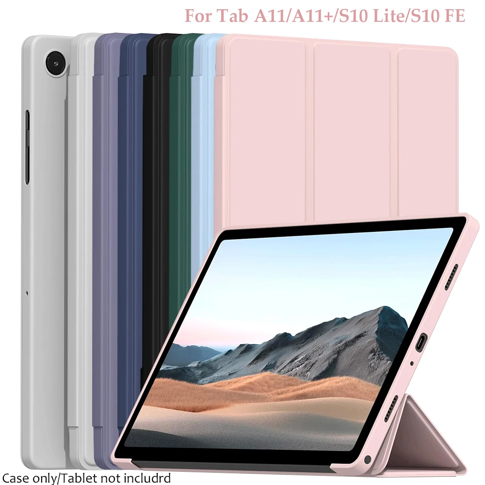 Capa para Samsung Galaxy Tab A9 A11 Plus A7 Lite A8 S6 Lite S7 S8 S9 S10 FE S10 Lite com Suporte Trifold e Parte Traseira em TPU Macio