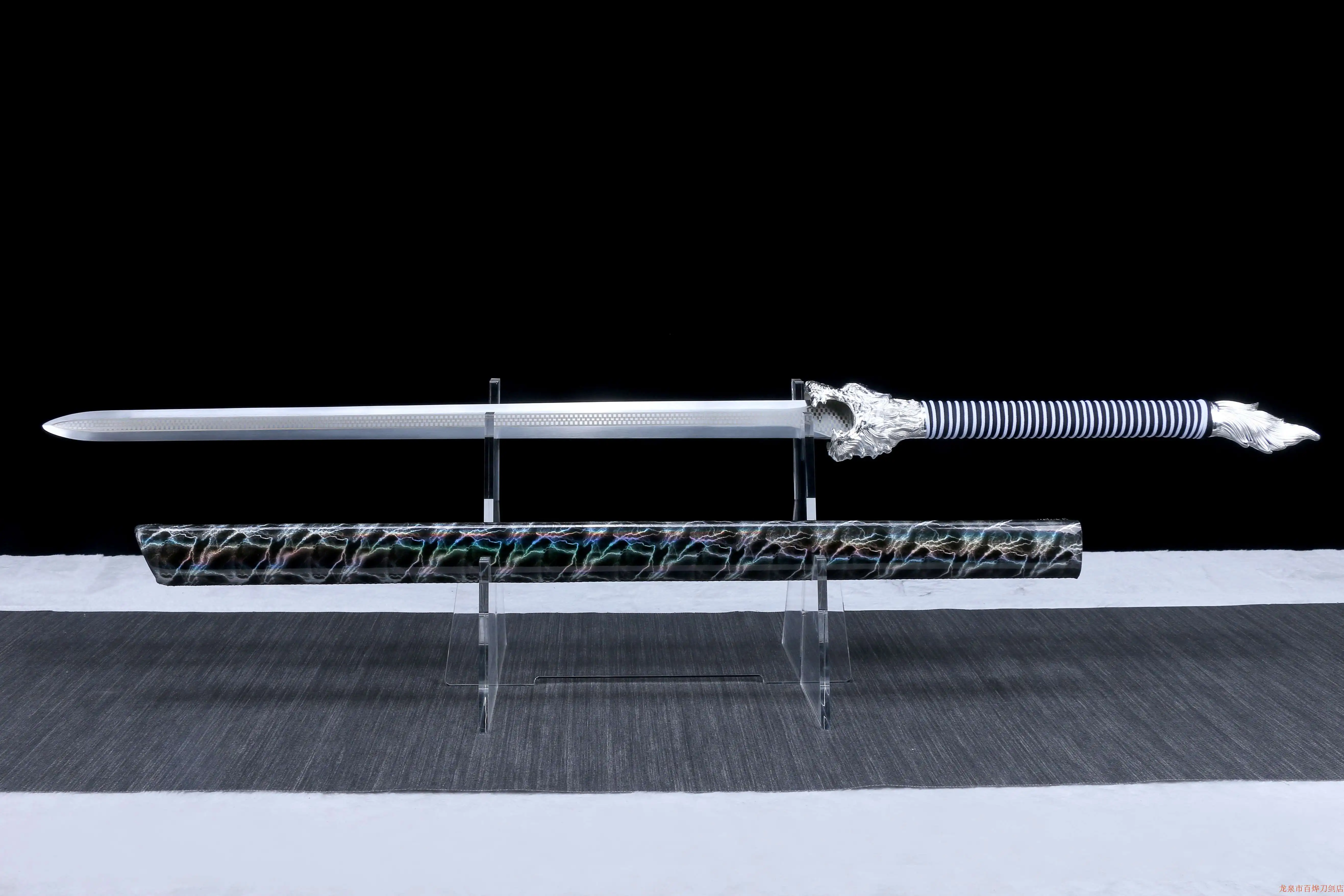 

120 cm medieval white tiger beast silver-plated sword katana battle full tang Viking prepare Ninja Kung fu martial arts manganes