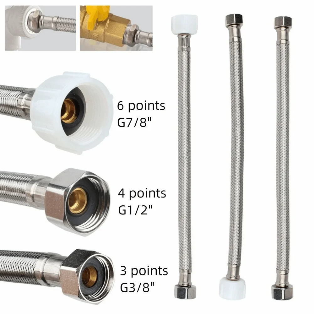 30/40cm Corrugated Water Hose Explosion-proof Large Flow Hot and Cold Water Faucet Inlet Hose Stainless Steel