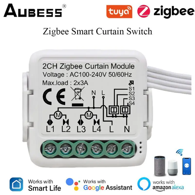 Tuya Zigbee Smart Curtain Switch Smart Home One Machine Multiple Controls Timing APP Remote Control Works with Alexa Google Home