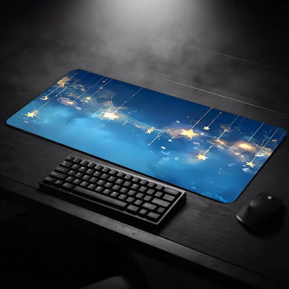 Moon Star Mouse Pad Large Desk Mat Blue Sky Fantasy Anime Gaming Mousepad Non-Slip Smooth Surface for Keyboard Laptop Office