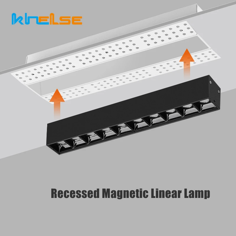 Lampu plafon tanpa bingkai, lampu LED Linear tersembunyi dapat diredupkan magnetik, lampu setrip panjang, lampu sorot ruang tamu 5W/10W/20W/40W