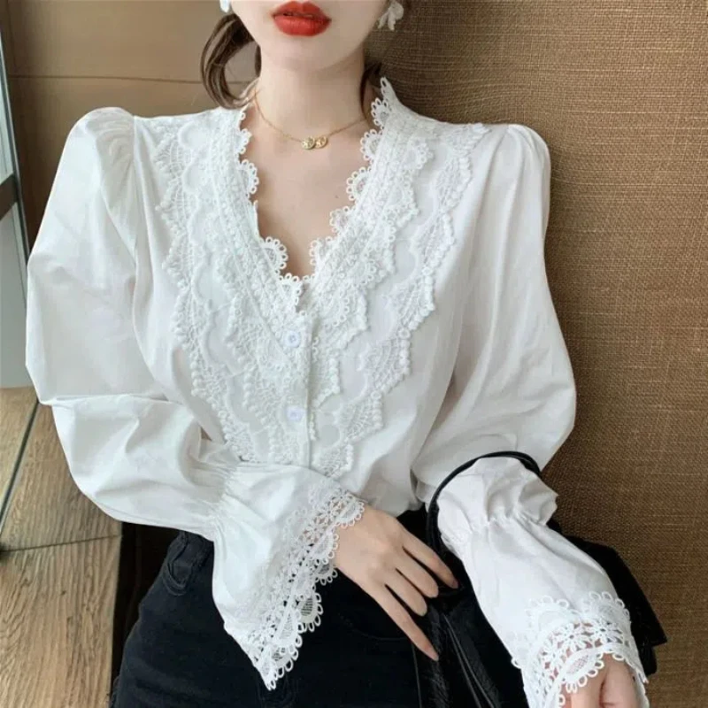 

New V-neck French Lace Shirt Tops for Women