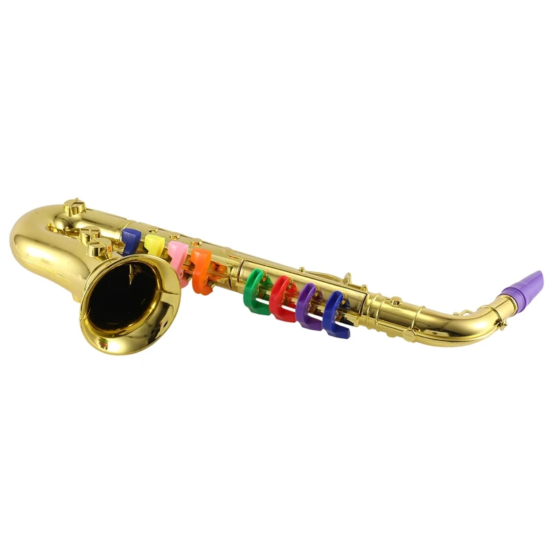 แซ็กโซโฟน 8 ปุ่มสีโลหะจําลอง Props เล่นมินิดนตรี Wind Instruments สําหรับของเล่นวันเกิดเด็ก