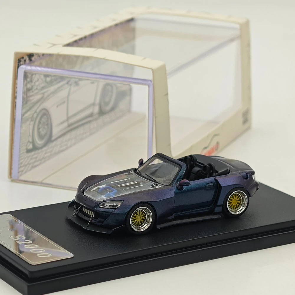 Rhino Model 1/64 for S2000 Chameleon Purple/Red Removable Roof Wide Body Modified Convertible Hardtop Diecast Car Collectible