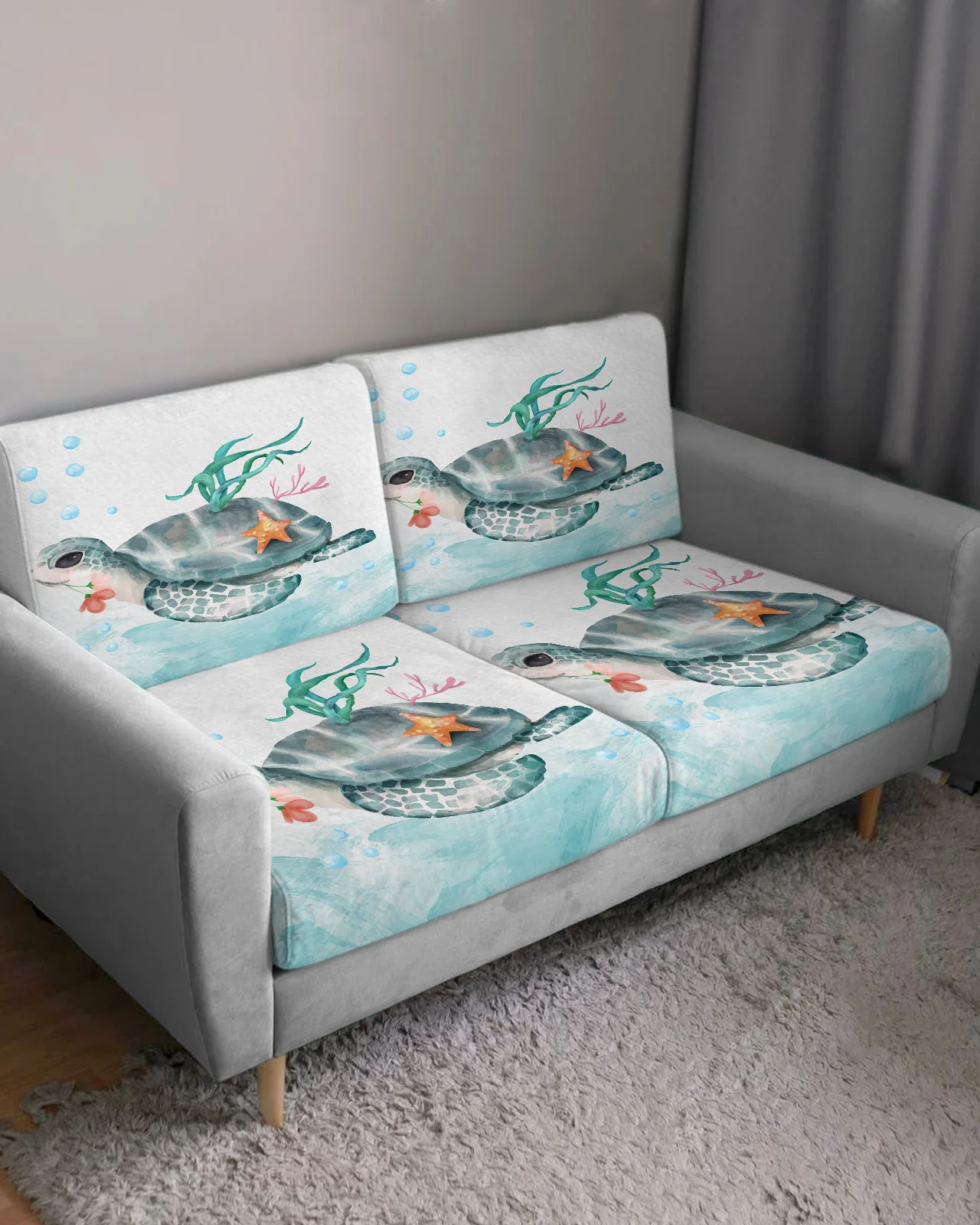 Underwater World Turtle Retro Elastic Sofa Slipcovers Couch Covers Protector for Living Room Hotel Office Removable Sofa Cover