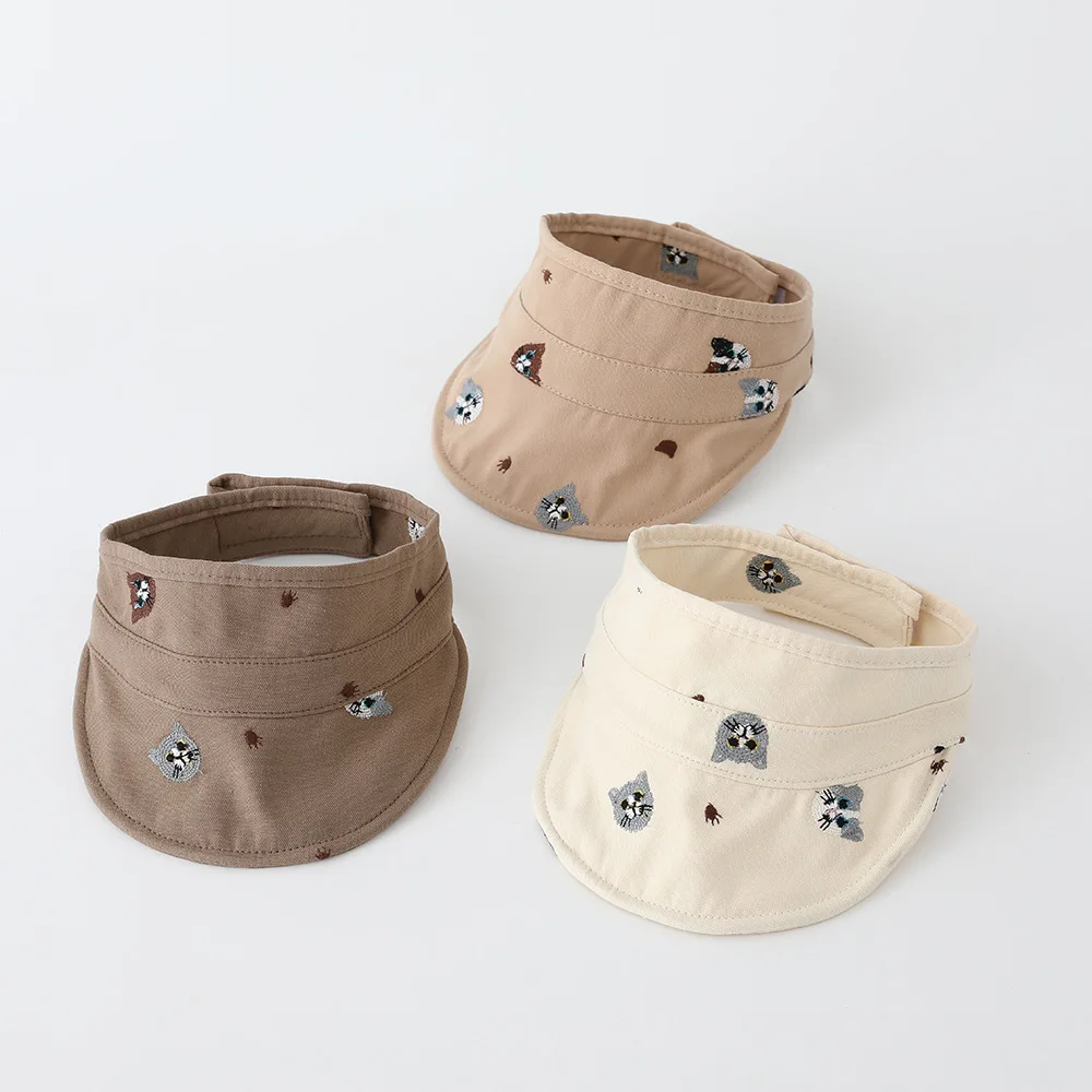 

2026 New Spring Kids Flat Cap Embroidered Cat Girls Peaked Cap 4 Colors Adjustable Boys Flat Brim Sun Hat