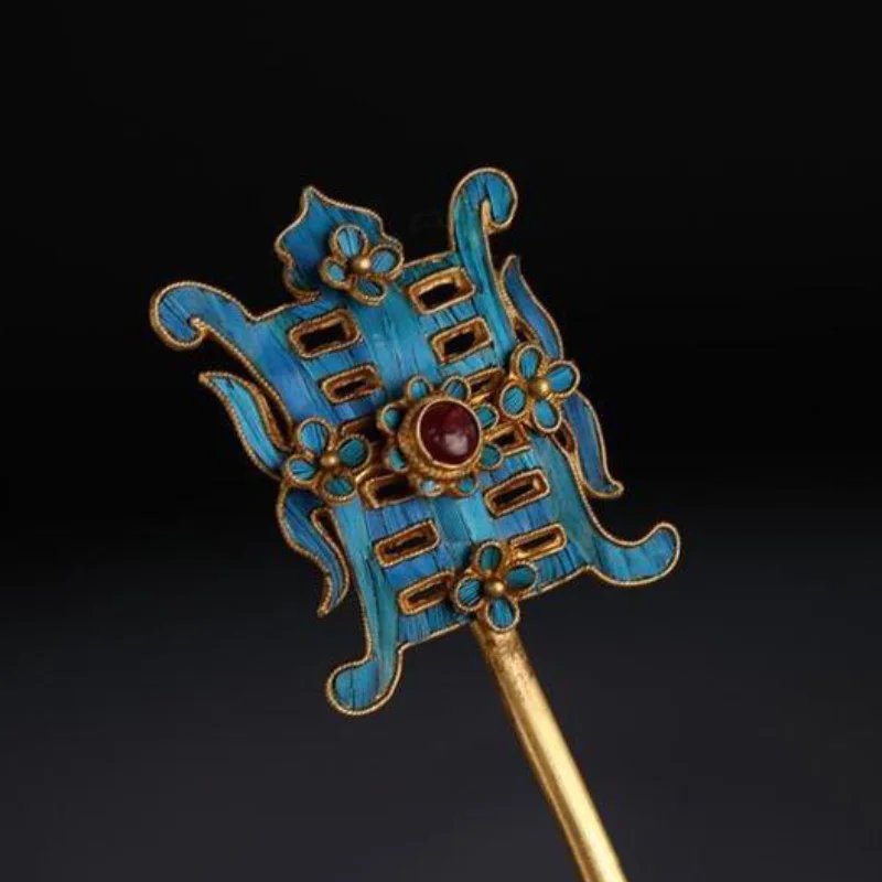 Classic Cloisonne Enamel Exquisite tiara Vintage Court Style  Ancient Gold Craft Hair Jewelry for Women Hanfu Accessories