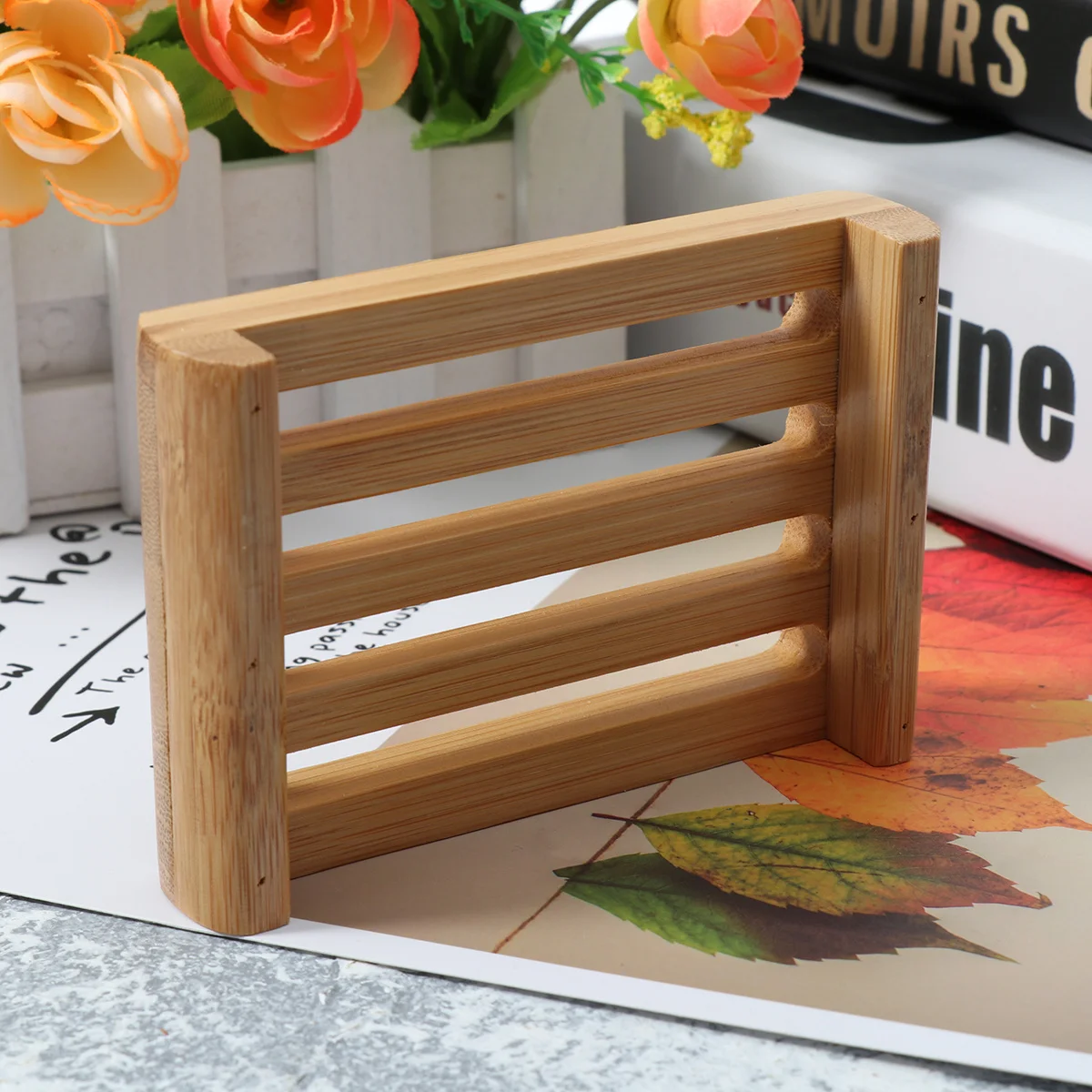 

2pcs Wooden Holder Natural Drain Design For Bathroom Kitchen Countertop Soap Drying Tray Storage Case Drain Soap Box
