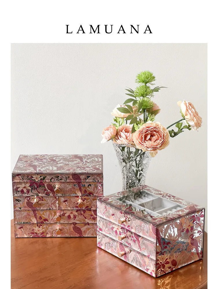 LAMUANA Pink French Style Jewelry Box Luxury Storage Case Large Capacity Organizer for Rings Earrings