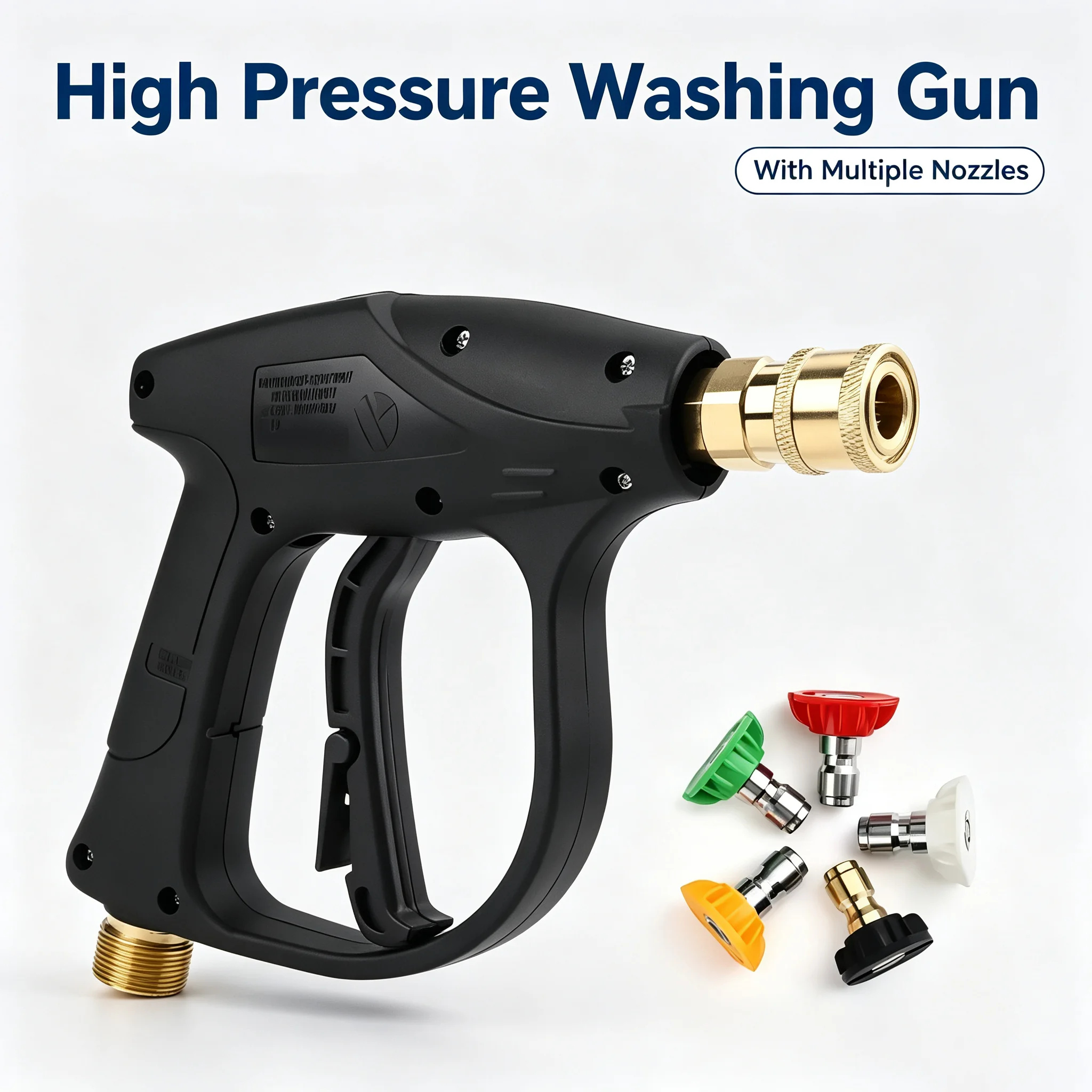 High-Power Short Pressure Washer Gun M22-14 Thread with 5 Nozzles for Car Roof Window Cleaning