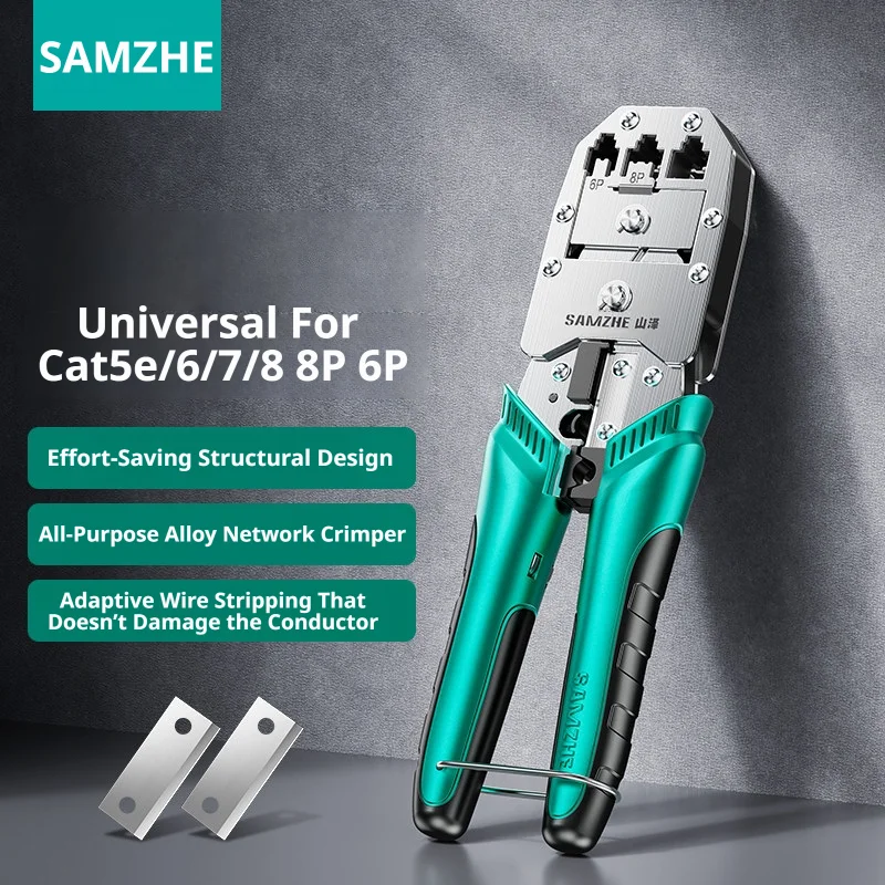 

SAMZHE Alloy Crimp Tool RJ45 Crimper pliers for Cat5e/6/7/8 Double 8P Ports Ethernet All-in-one Wire Tool ﻿With Dovetail clip