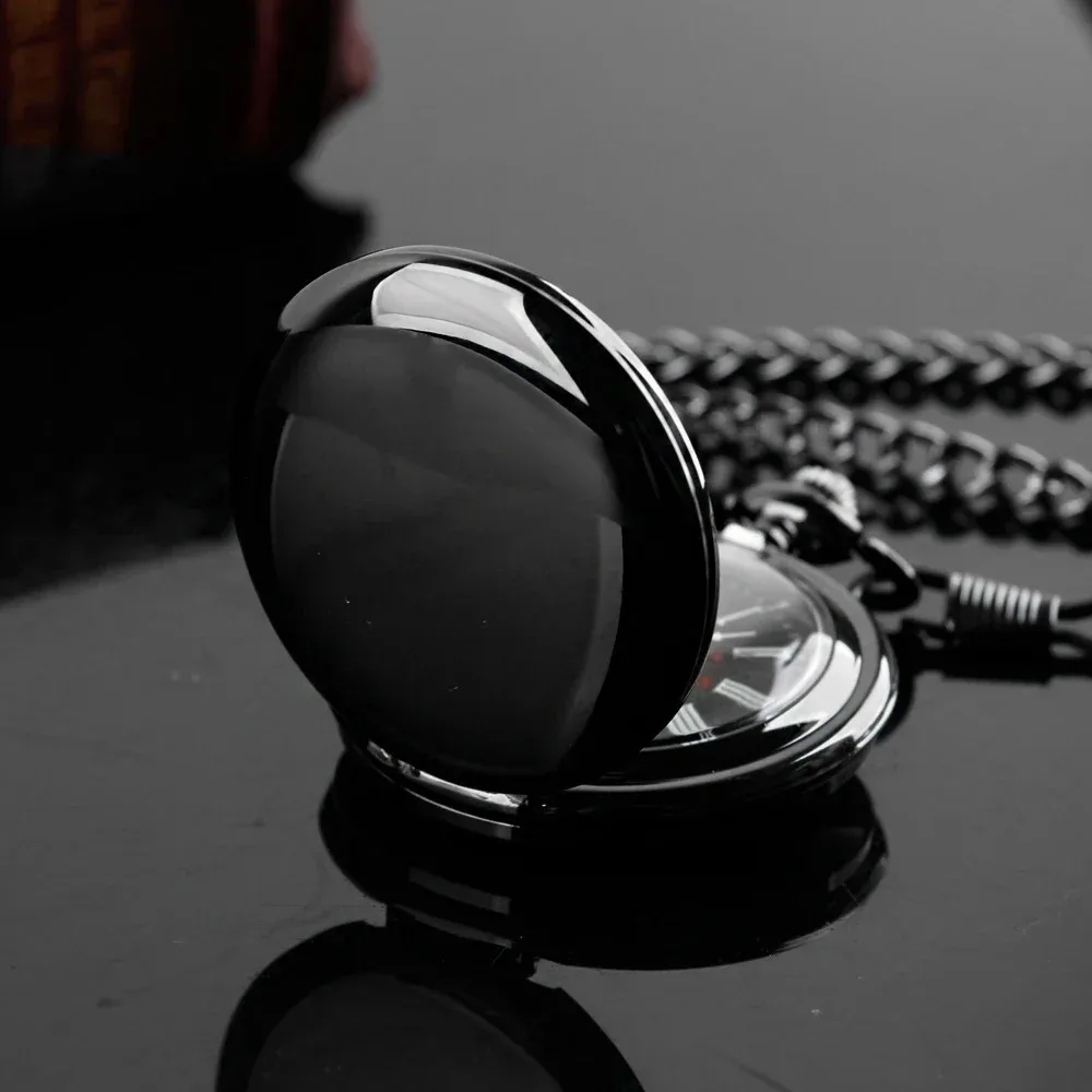 Steampunk Fob Chain Smooth Steel Quartz Pocket Watch Roman Nmber Dial Pendant Fob WatchMens Birthday Wedding Anniversary Gifts