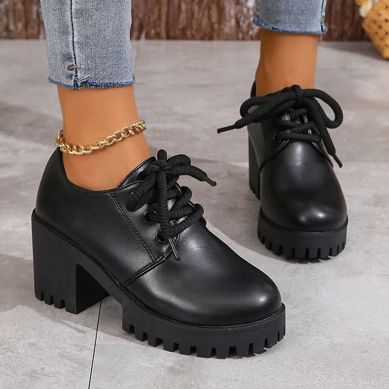

Fashionable Hot Selling New Comfortable Women's Boots Winter Elegant Round Toe Lace Up Waterproof Platform High-heeled Boots